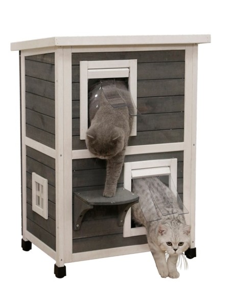 Maison d'extérieur pour chat à deux étages en bois