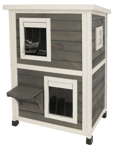 Maison d'extérieur pour chat à deux étages en bois