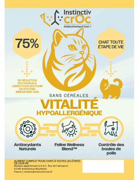 Croquettes vétérinaires Peptide+ tout stade de vie chat Vitalité Hypoallergénique - INSTINCTIV CROC