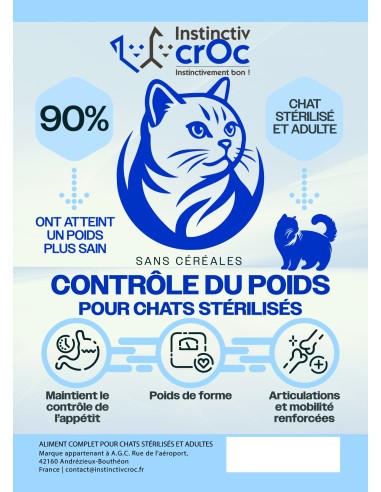 Croquettes vétérinaires  chat Peptide+ contrôle du poids et soins des articulations - INSTINCTIV CROC