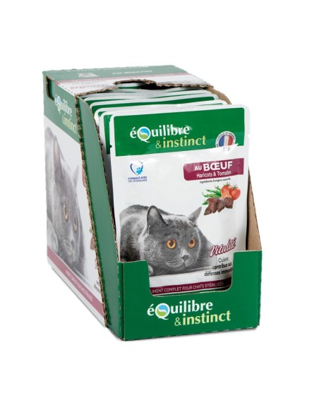 EFFILÉS "VITALITÉ" AU BŒUF, HARICOTS & TOMATES POUR CHAT STÉRILISÉ