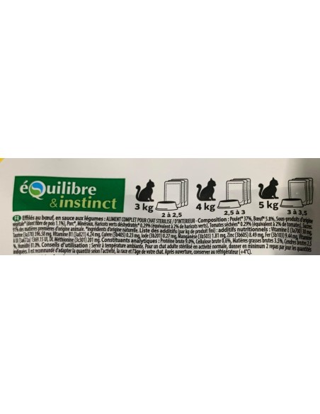 EFFILÉS "VITALITÉ" AU BŒUF, HARICOTS & TOMATES POUR CHAT STÉRILISÉ