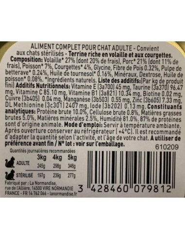 Pâtées riches en volaille & aux courgettes - chats adultes et/ou stérilisés