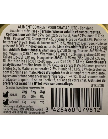 Pâtées riches en volaille & aux courgettes - chats adultes et/ou stérilisés