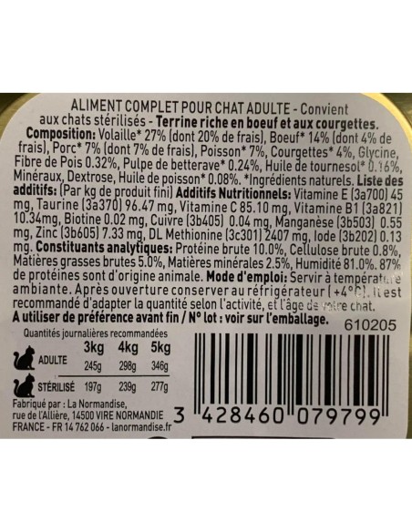 Pâtées riches en boeuf & aux courgettes - chats adultes et/ou stérilisés