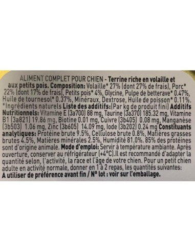 Pâtées riches en volaille & aux petits pois CHIEN ADULTE
