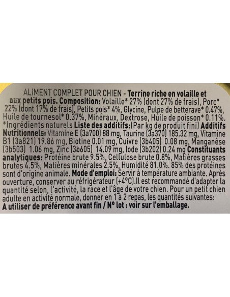 Pâtées riches en volaille & aux petits pois CHIEN ADULTE