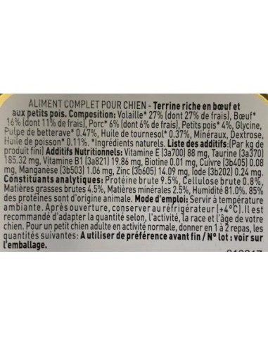Pâtées riches en boeuf & aux petits pois CHIEN ADULTE
