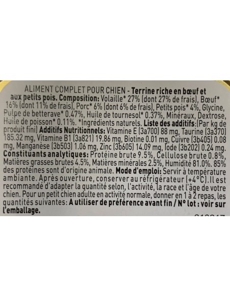 Pâtées riches en boeuf & aux petits pois CHIEN ADULTE