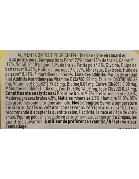 Pâtées riches en canard & aux petits pois CHIEN ADULTE