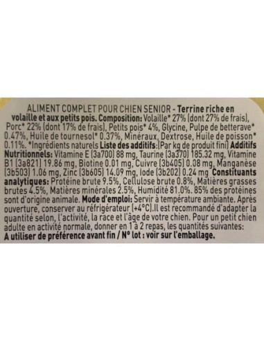 Pâtées riches en volaille & aux petits pois CHIEN ÂGÉ