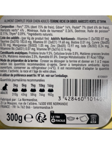 Pâtées riches en gibier & aux haricots CHIEN ADULTE