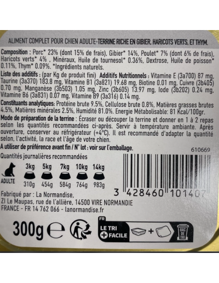 Pâtées riches en gibier & aux haricots CHIEN ADULTE