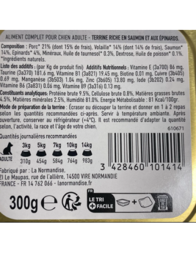 Pâtées riches en saumon & aux épinards CHIEN ADULTE