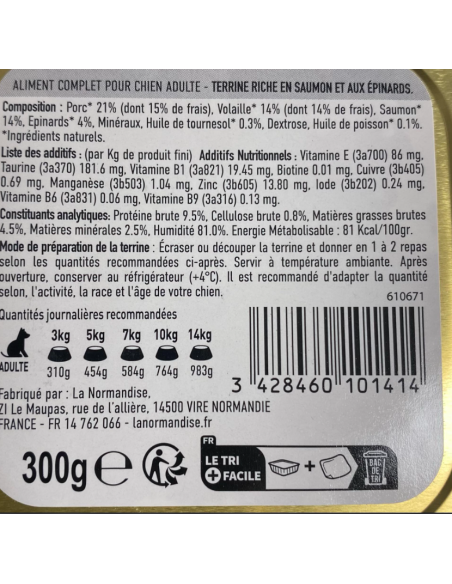 Pâtées riches en saumon & aux épinards CHIEN ADULTE