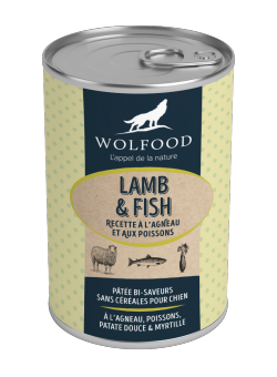 Boite patée sans céréales agneau et poisson WOLFOOD - Nourriture humide pour chien
