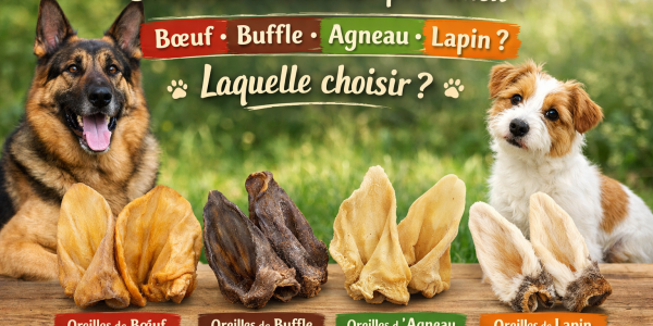 🐶 Oreilles à mâcher pour chien : bœuf, buffle, agneau ou lapin — laquelle choisir ?