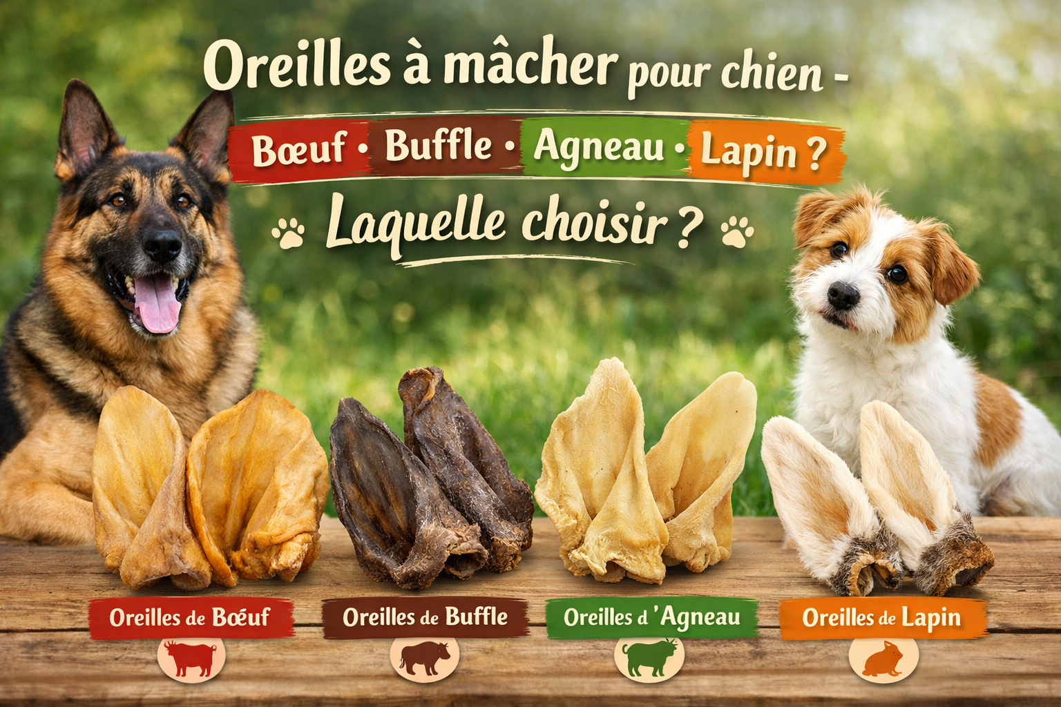 🐶 Oreilles à mâcher pour chien : bœuf, buffle, agneau ou lapin — laquelle choisir ?